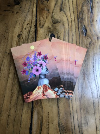 Detail Postkarten Frau Mond Berge Blumen